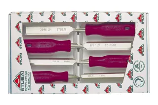 Conjunto de 4 formões para madeira com cabos de plástico vermelho. 3541 04 | Formão | Stubai