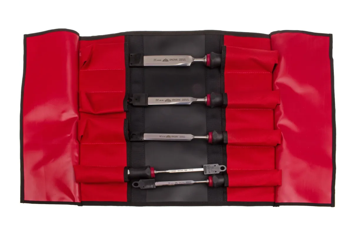 Conjunto profissional de formões para madeira com cabo em aço 2K, 5 peças em estojo enrolável. S3561 05 | Formão | Stubai