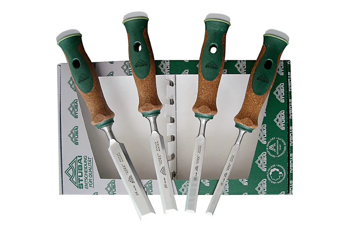 Set de Ciseau à bois professionnel, forme suédoise avec manche en liège, 4 pièces 3571 04 | Ciseau | Stubai